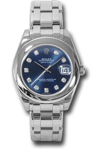 Rolex White Gold Datejust Pearlmaster 34 Watch - Domed Bezel - Blue Diamond Dial - 81209