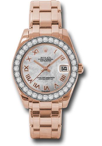 Rolex Everose Gold Datejust Pearlmaster 34 Watch - 32 Diamond Bezel - Mother-Of-Pearl Roman Dial - 81285