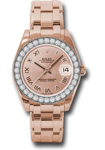 Rolex Everose Gold Datejust Pearlmaster 34 Watch - 32 Diamond Bezel - Pink Roman Dial - 81285