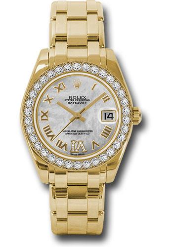 Rolex Yellow Gold Datejust Pearlmaster 34 Watch - 34 Diamond Bezel - White Mother-Of-Pearl Roman Dial - 81298