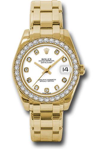 Rolex Yellow Gold Datejust Pearlmaster 34 Watch - 34 Diamond Bezel - White Diamond Dial - 81298