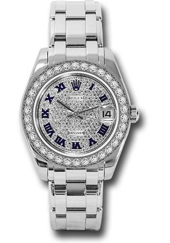 Rolex White Gold Datejust Pearlmaster 34 Watch - 34 Diamond Bezel - Diamond Paved Roman Dial - 81299