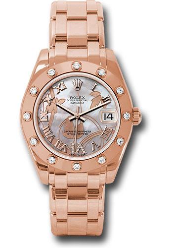 Rolex Everose Gold Datejust Pearlmaster 34 Watch - 12 Diamond Bezel - Goldust Dream Roman Dial - 81315