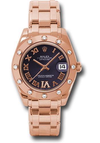 Rolex Pink Gold Datejust Pearlmaster 34 Watch - 12 Diamond Bezel - Purple Diamond Roman Vi  Roman Dial - 81315