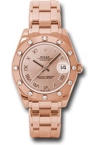 Rolex Everose Gold Datejust Pearlmaster 34 Watch - 12 Diamond Bezel - Pink Roman Dial - 81315