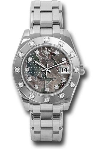 Rolex White Gold Datejust Pearlmaster 34 Watch - 12 Diamond Bezel - Goldust Dream Diamond Dial - 81319