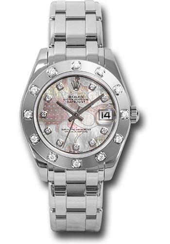 Rolex White Gold Datejust Pearlmaster 34 Watch - 12 Diamond Bezel - Pink Goldust Dream Diamond Dial - 81319