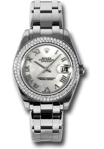Rolex White Gold Datejust Pearlmaster 34 Watch - 116 Diamond Bezel - Mother-Of-Pearl Roman Dial - 81339