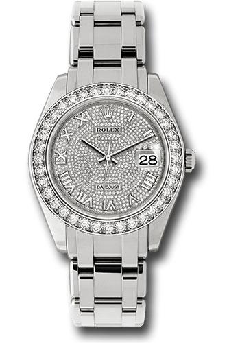 Rolex White Gold Datejust Pearlmaster 39 Watch - 36 Diamond Bezel - Diamond Paved Roman Dial - 86289