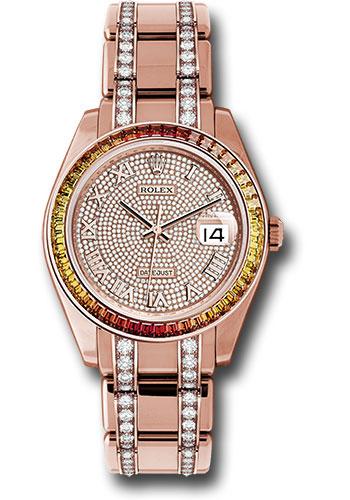Rolex Everose Gold Datejust Pearlmaster 39 Watch - 48 Orange To Yellow Gradient Baguette-Cut Sapphires Bezel - 18K Everose Gold Diamond Paved Dial - 86345SAJOR