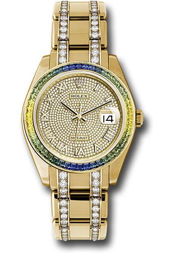 Rolex Yellow Gold Datejust Pearlmaster 39 Watch - 48 Blue To Green Gradient Baguette-Cut Sapphires Bezel - 18K Yellow Gold Diamond Paved Dial - 86348SABLV