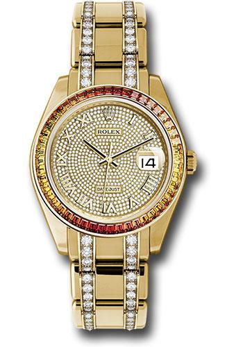 Rolex Yellow Gold Datejust Pearlmaster 39 Watch - 48 Orange To Yellow Gradient Baguette-Cut Sapphires Bezel - 18K Yellow Gold Diamond Paved Dial - 86348SAJOR