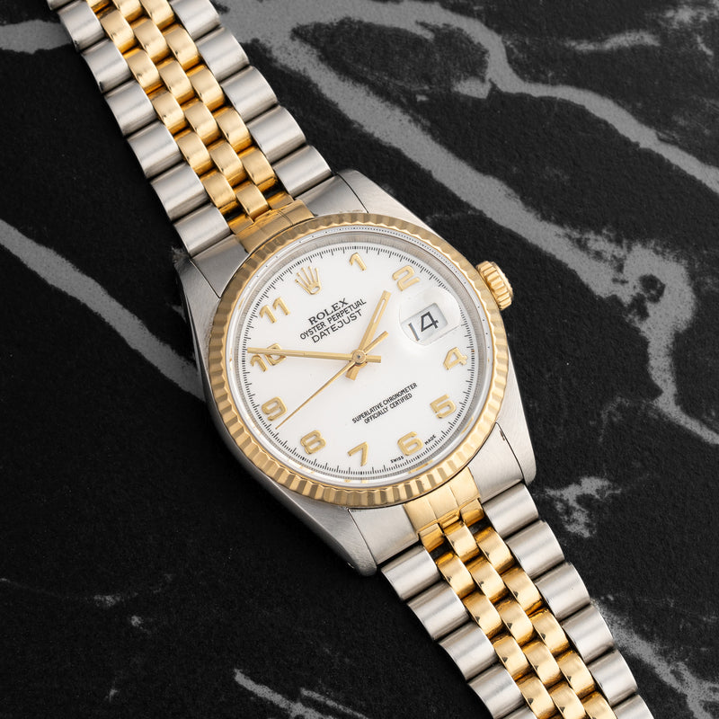 Rolex Datejust 16233 front view, Stainless Steel & Yellow Gold case, 36mm size