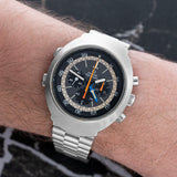 Omega Flightmaster 145.036 with Stainless Steel case, 43mm x 52mm size, front view.