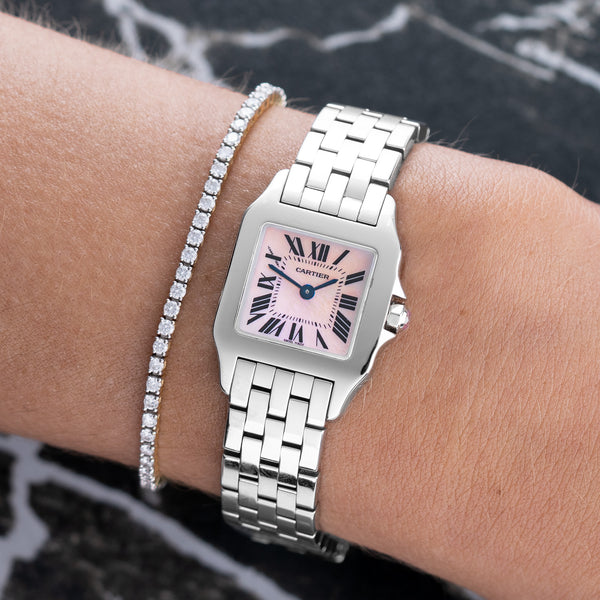 Cartier Santos Demoiselle W25075Z5 with Stainless Steel case and 20mm size, front view.
