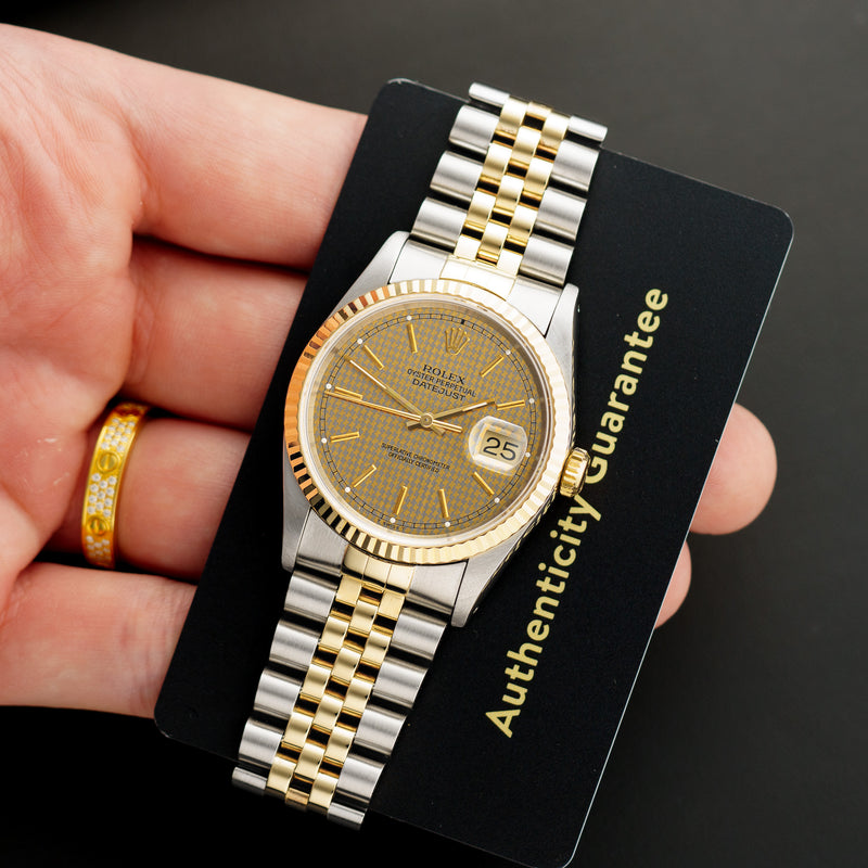 Rolex Datejust - Ref. 16233 - 36mm Stainless Steel & Yellow Gold - Rare Houndstooth Dial!