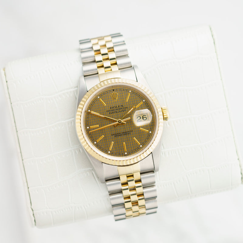 Rolex Datejust - Ref. 16233 - 36mm Stainless Steel & Yellow Gold - Rare Houndstooth Dial!