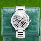 Cartier Ballon Bleu - Ref. W69012Z4 - 42mm Stainless Steel - Stunning Custom Mother of Pearl Diamond Panther Dial