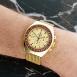 Front view of an Omega Speedmaster Mark II 145.034, featuring a stainless steel case and a 41mm size, showcasing its classic design and chronograph features.