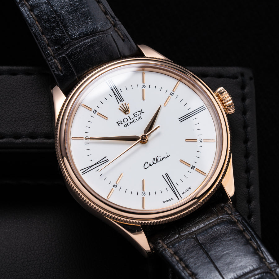 Front view of Rolex Cellini 50505 with Rose Gold case, 39mm size