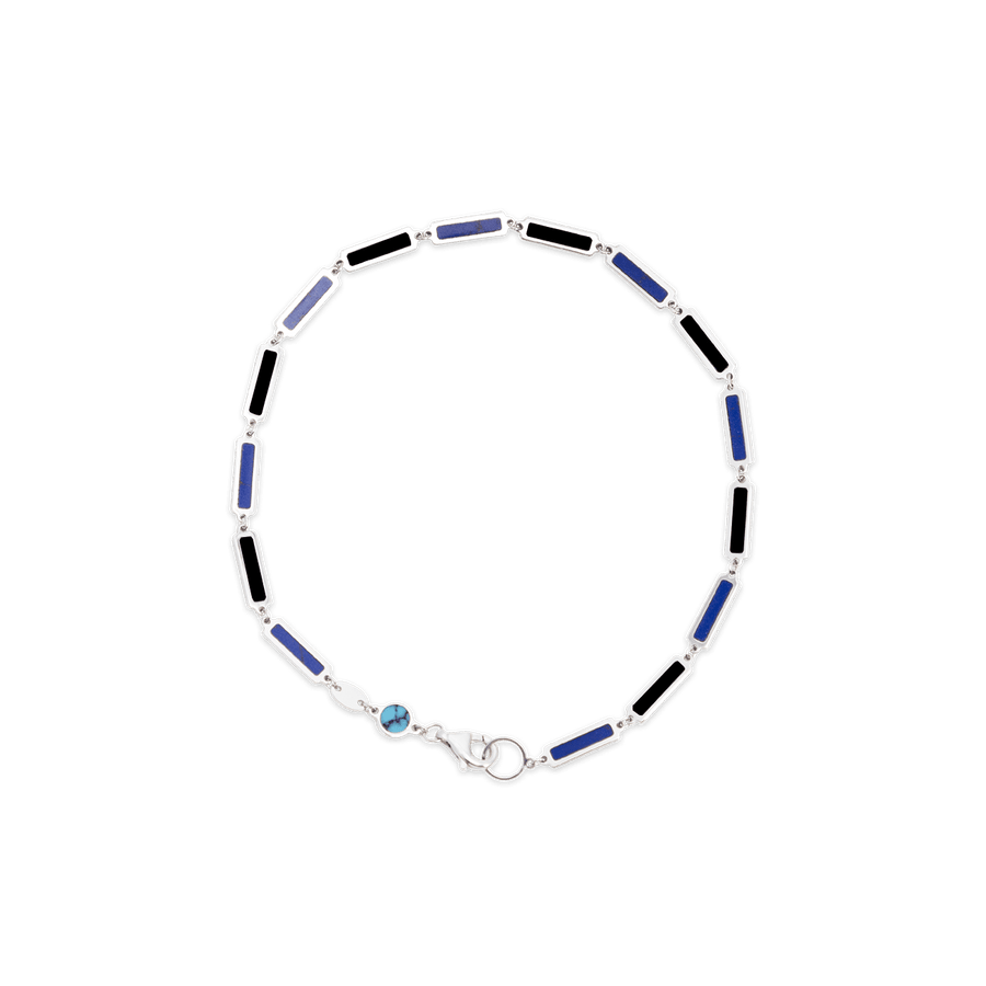 Blu Scarpa x Jake Woolf Lapis x Onyx Bar Bracelet 14K white gold