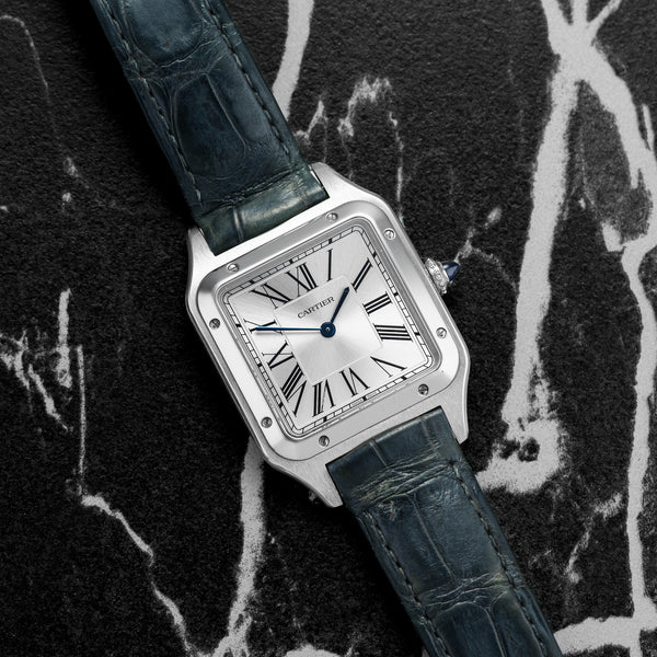 Cartier Santos Dumont WSSA0085 watch, front view, stainless steel case, 43.5mm x 31.4mm size