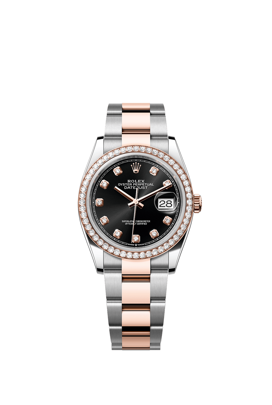 Rolex Datejust 36 126281RBR Everose Rolesor, black diamond dial, Oyster bracelet