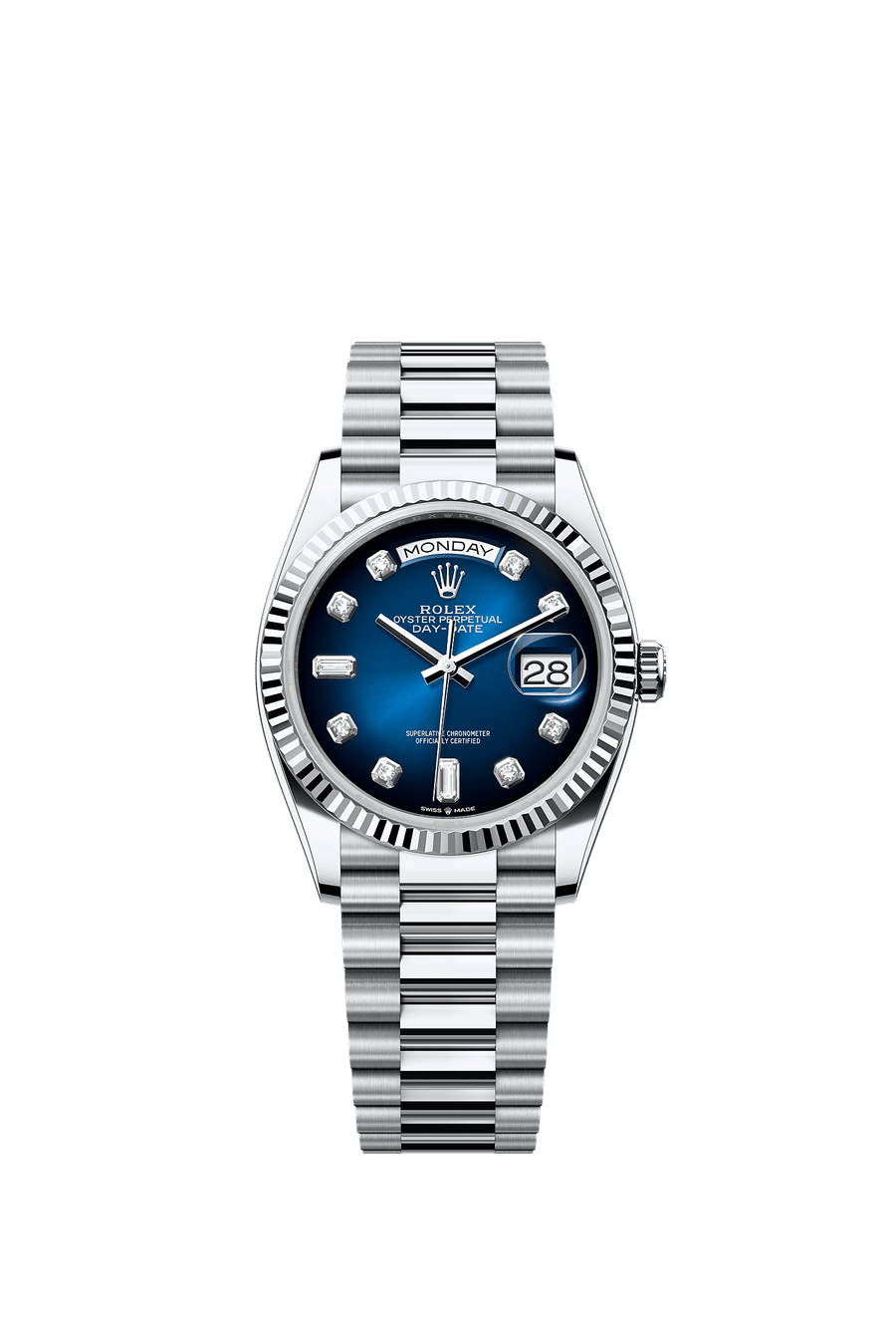 Rolex Day-Date 36 Platinum President - Blue Ombre Diamond Dial - 128236