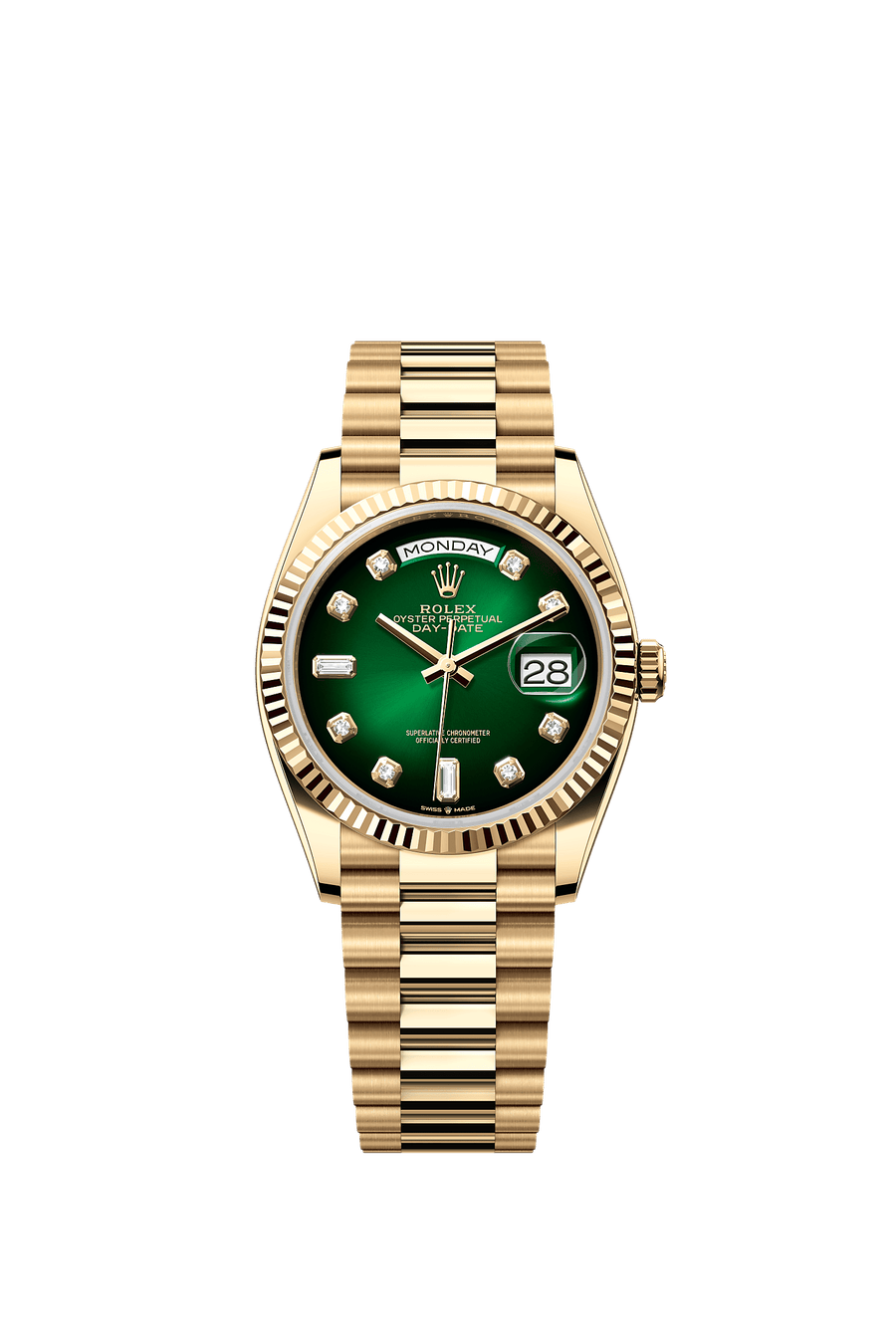 Rolex Day-Date 36 Yellow gold Green ombre diamond dial 128238