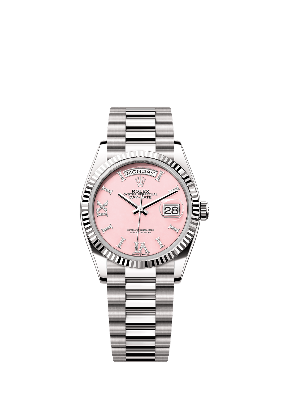 Rolex Day-Date 36 White gold Pink opal diamond dial 128239