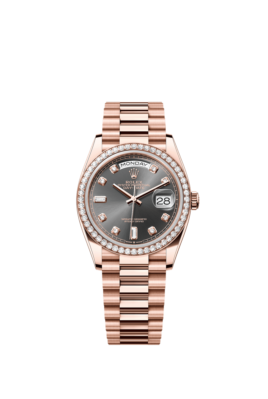 Rolex Day-Date 36 Everose Gold Diamond Bezel Slate Diamond Dial President 128345RBR