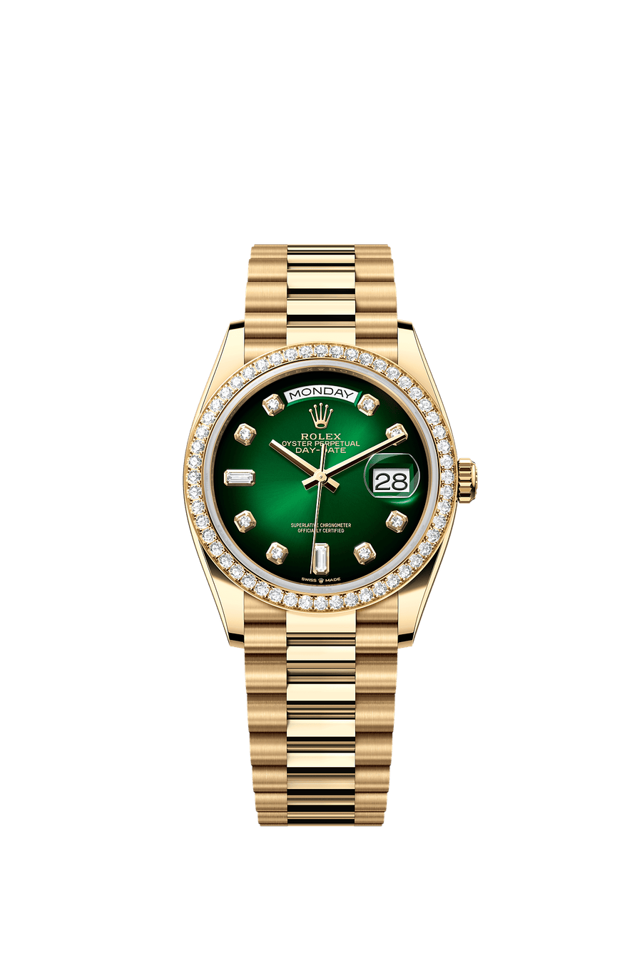 Rolex Day-Date 36 Yellow gold Green ombre diamond dial 128348RBR