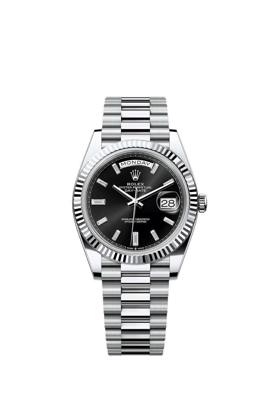 Rolex Day-Date 40 Platinum President - Bright Black 10 Baguette Diamonds Dial - 228236