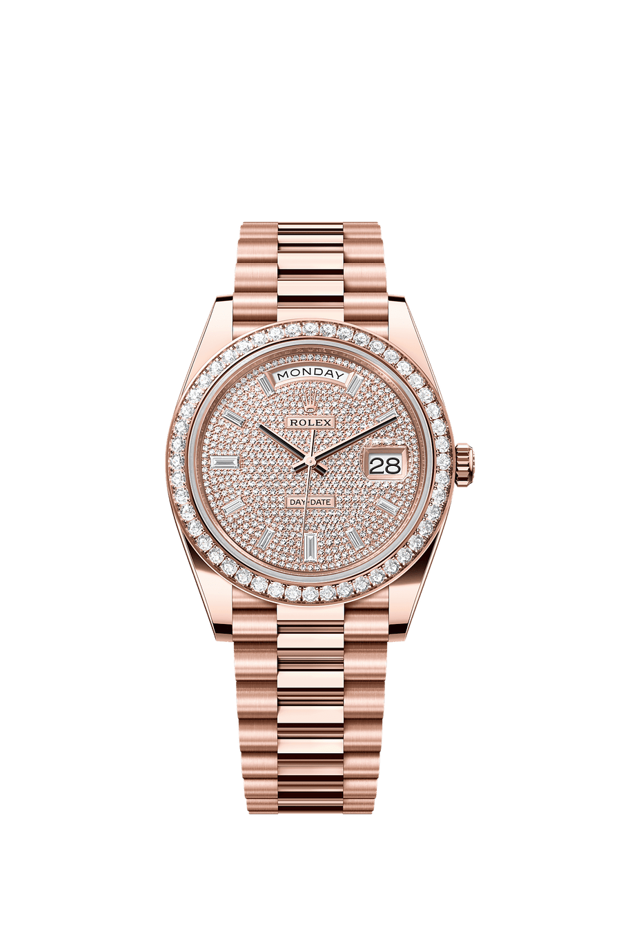Rolex Day-Date 40 Everose Gold Diamond Bezel Diamond Paved Dial President Bracelet 228345RBR