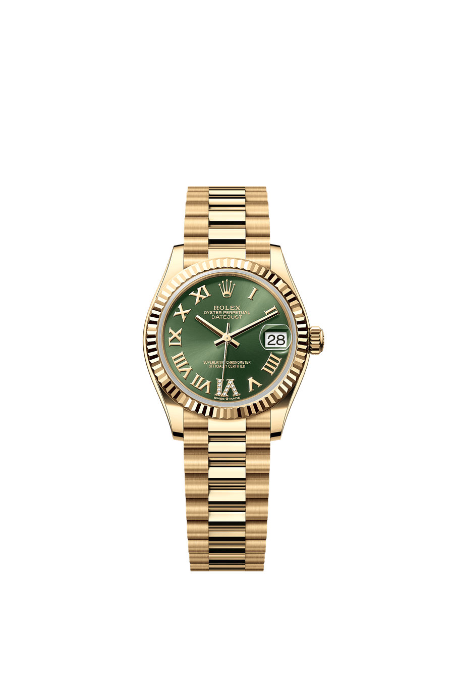 Rolex Datejust 31 278278 yellow gold, olive green diamond-set six dial