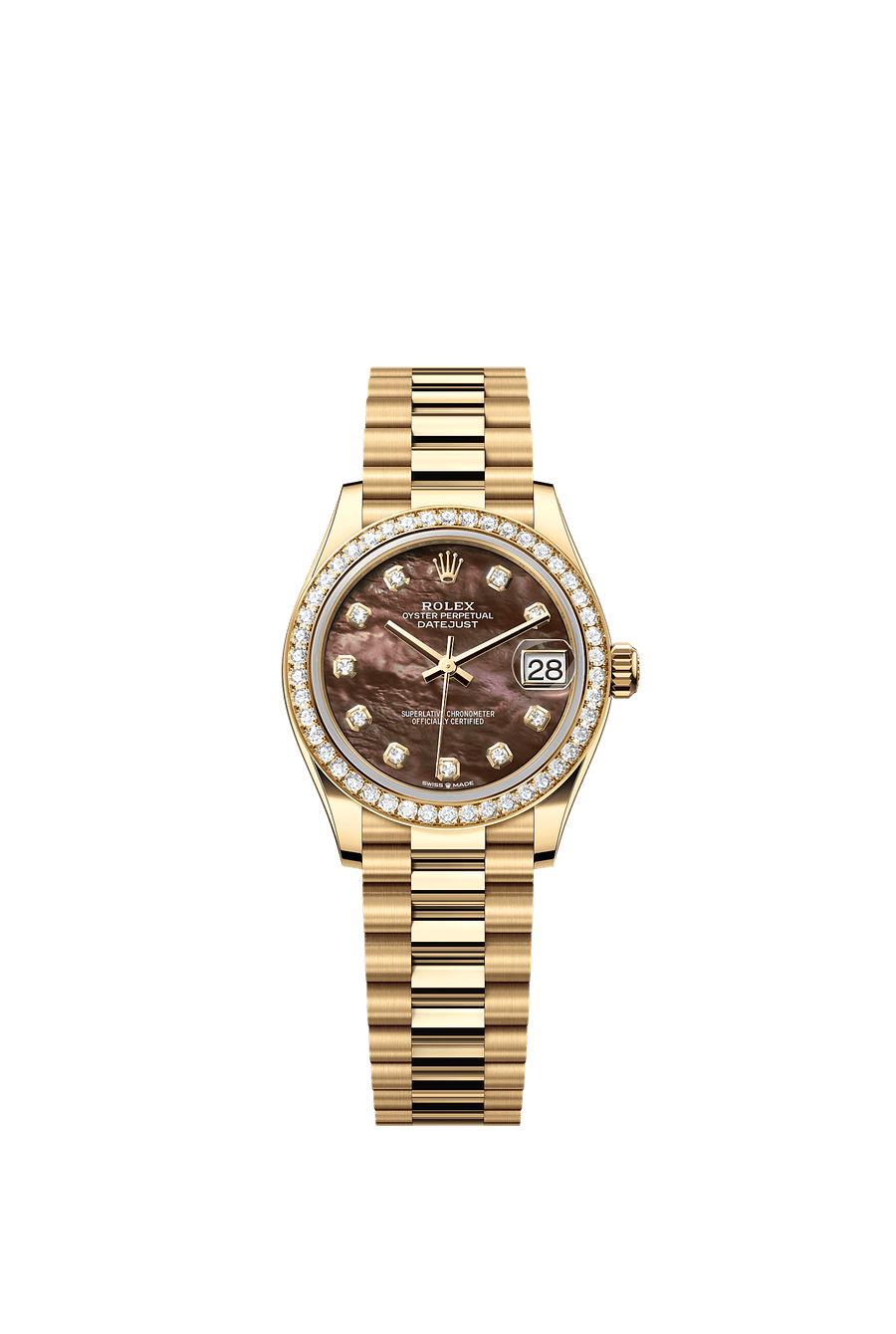 Rolex Datejust 31 278288RBR yellow gold, silver diamond dial with diamond-set six