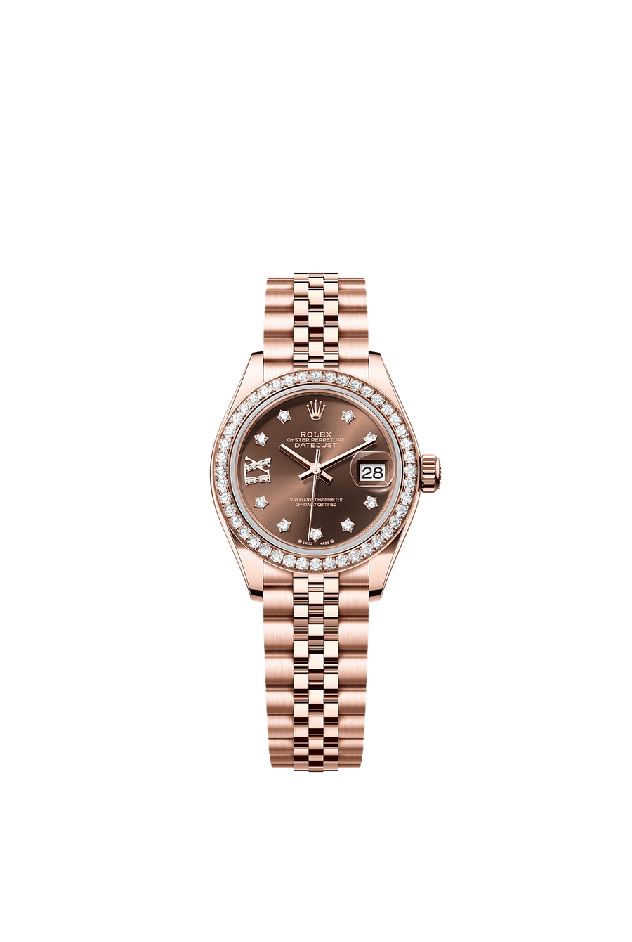 Rolex Lady-Datejust 28 279135RBR Everose Gold Chocolate Diamond Star Dial Jubilee Bracelet