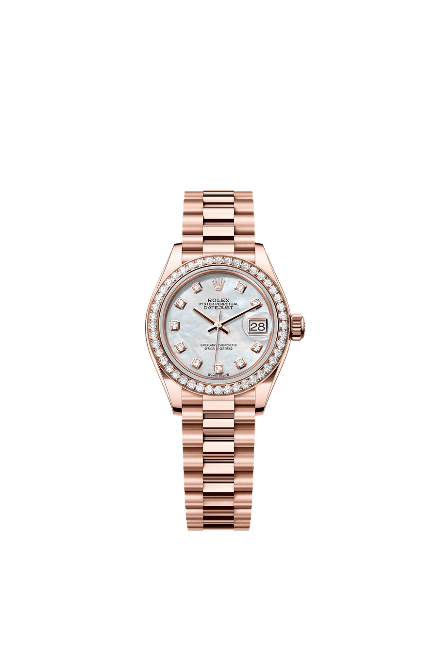 Rolex Lady-Datejust 28 279135RBR Everose Gold Mother-of-Pearl Diamond Dial President Bracelet