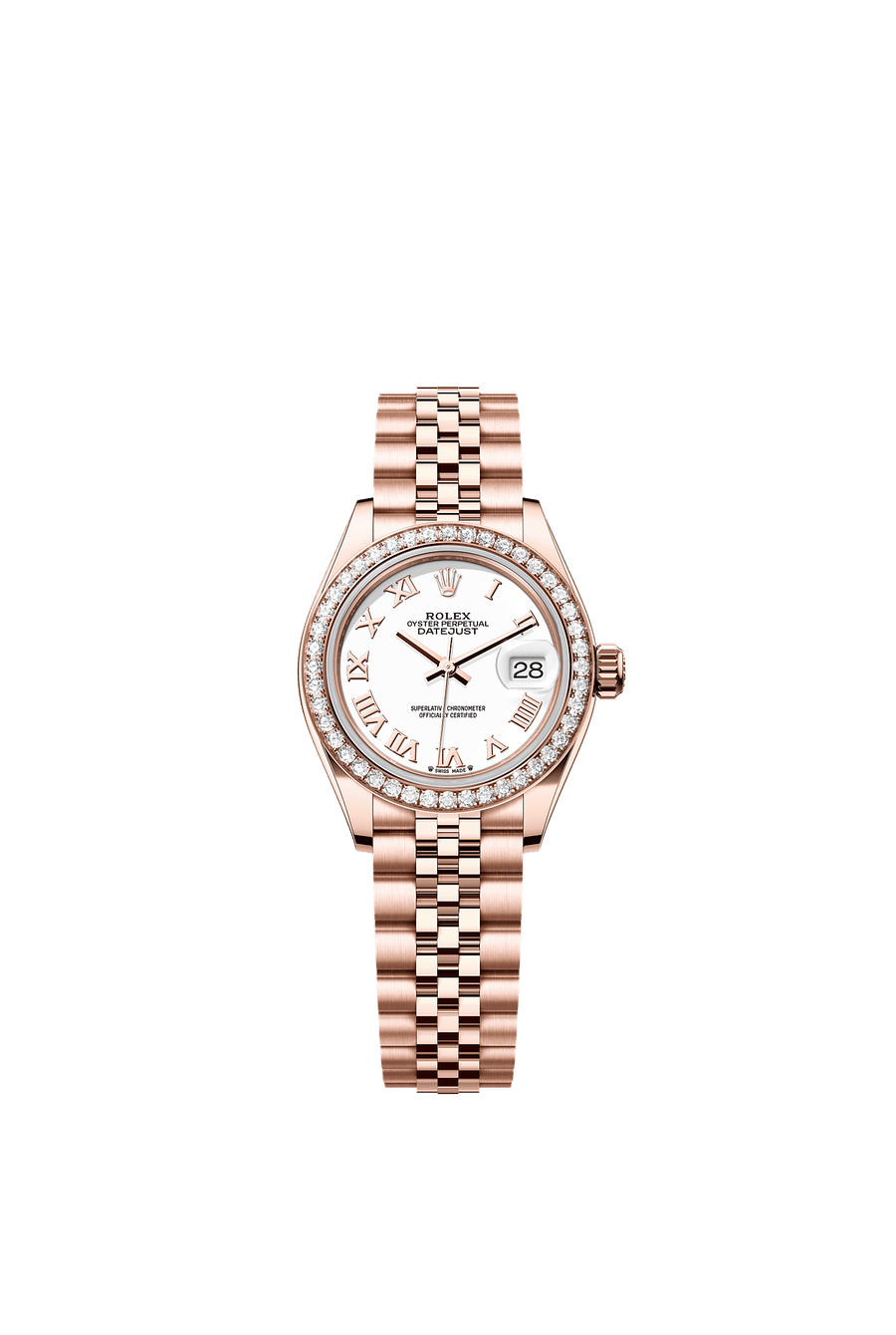 Rolex Lady-Datejust 28 279135RBR Everose Gold White Roman Dial Jubilee Bracelet