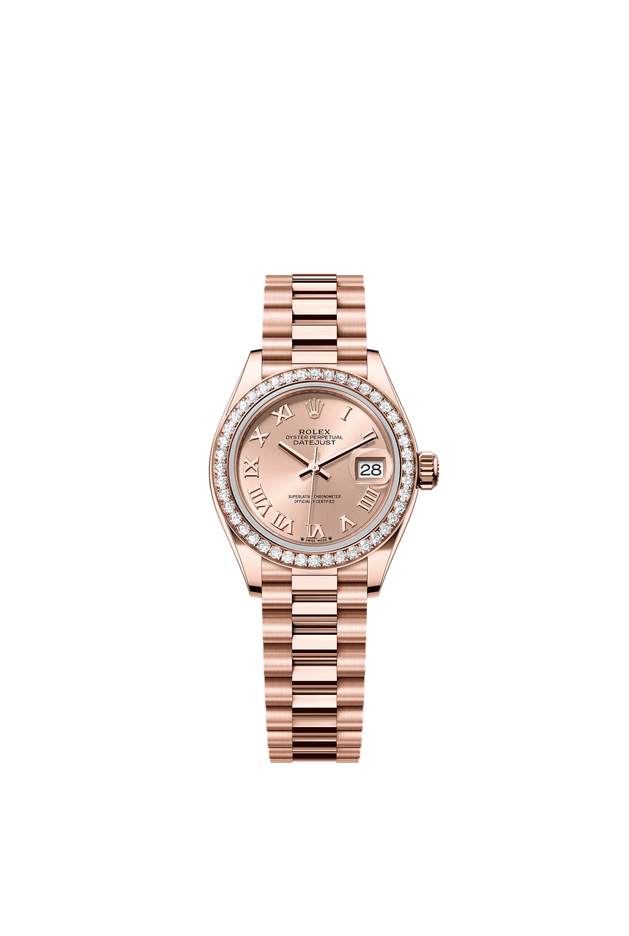 Rolex Lady-Datejust 28 279135RBR Everose Gold Sundust Roman Dial President Bracelet