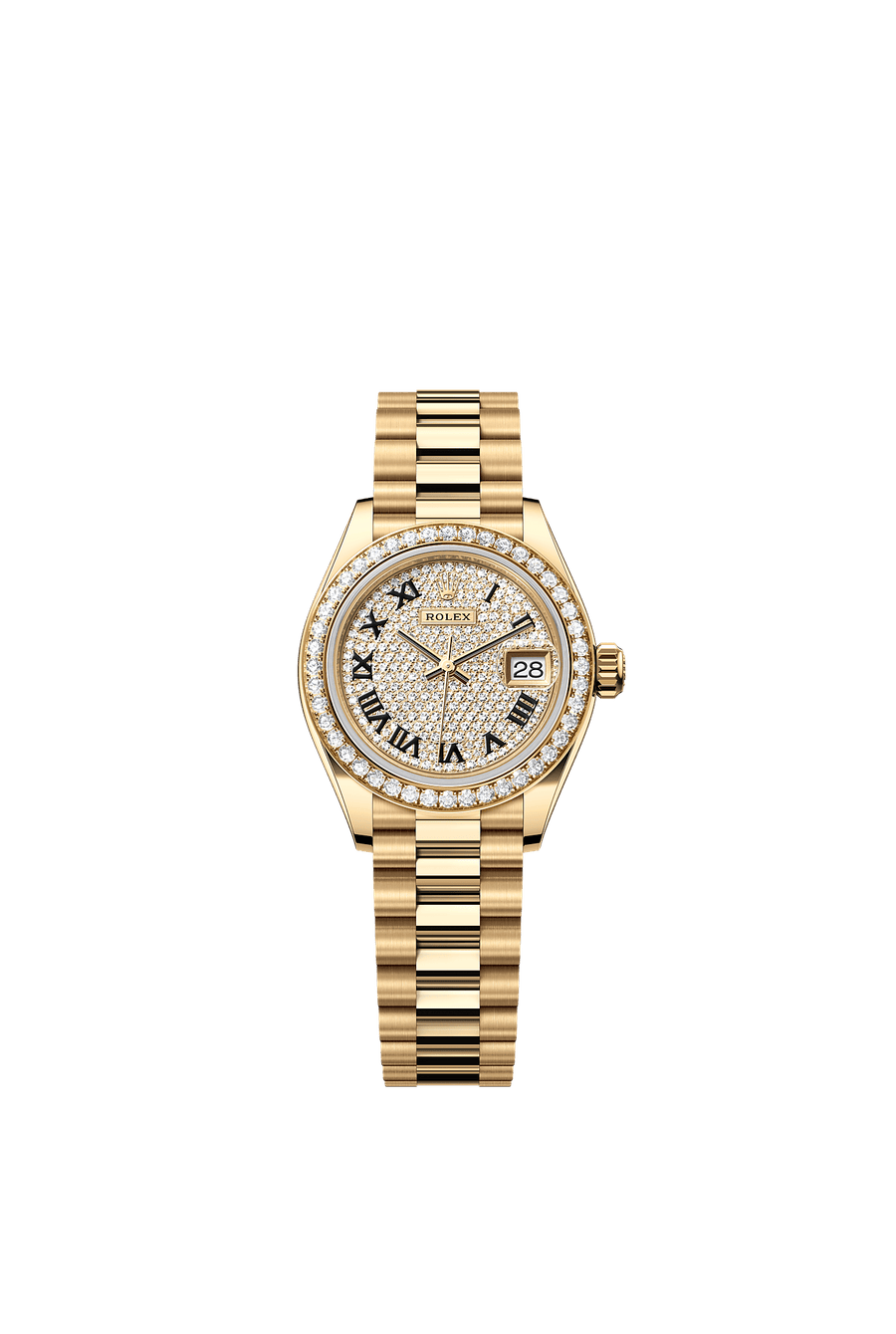 Rolex Lady-Datejust 279138RBR Diamond Paved Roman Dial President Bracelet