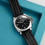 Front view of the Panerai BiTempo Power Reserve PAM01360, featuring a stainless steel case, 44mm size, and a clean, sophisticated dial with luminous markers.