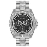 Bulova Crystal Collection Chronograph Black Dial Two Tone Steel Strap Watch For Men 96c126
