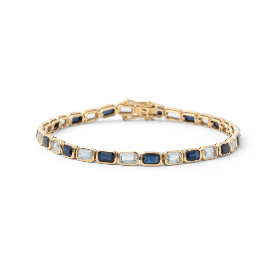 Blu Scarpa Aquamarine and Sapphire Two-Tone Tennis Bracelet yellow gold